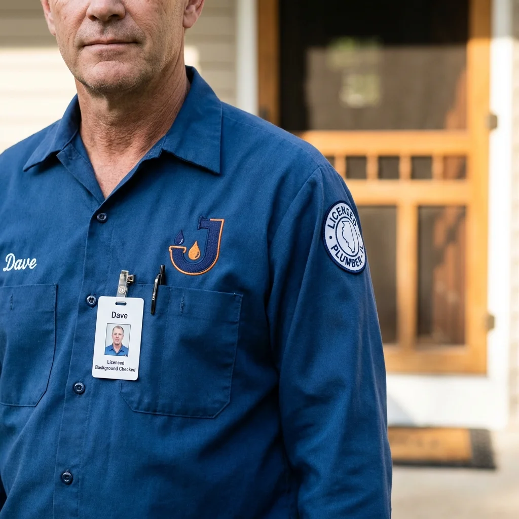 Licensed plumber showing ID badge in Farwell, TX