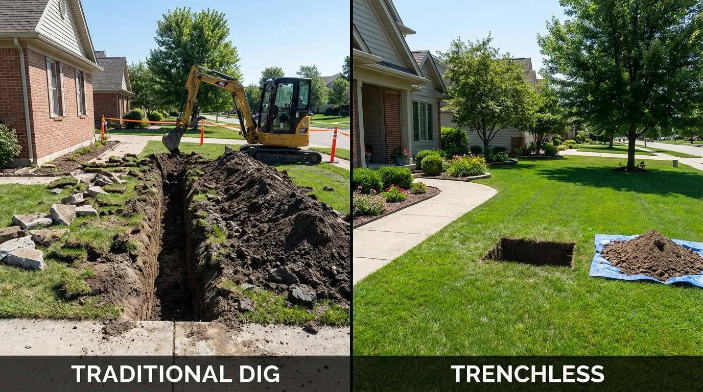 Trenchless sewer repair with minimal yard damage versus traditional excavation in Farwell, TX